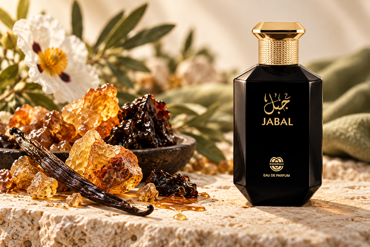  the ingredients of an amber perfume. Jabal mushmush perfume bottle on a stoned setting