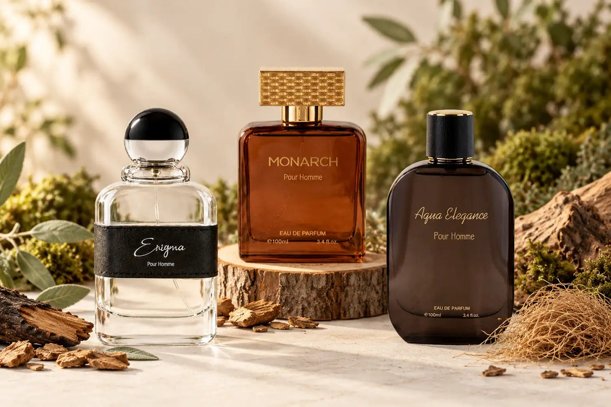 mushmush woody perfumes placed at the center of a botanic and woody setting