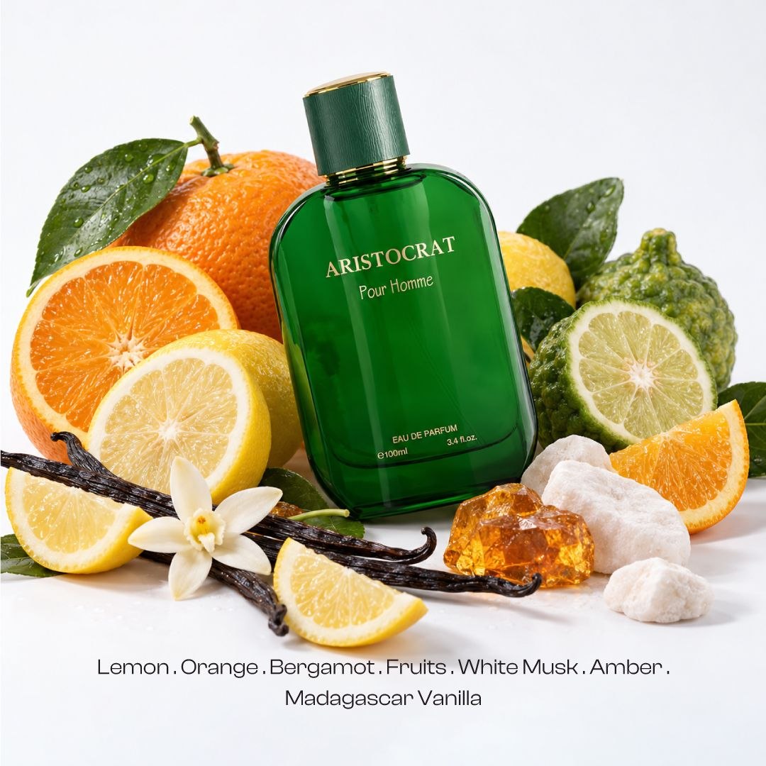 MUSHMUSH Aristocrat Pour Homme Eau de Parfum 100ml, fresh luxury men’s fragrance with lemon, orange, bergamot, white musk, amber and Madagascar vanilla.
