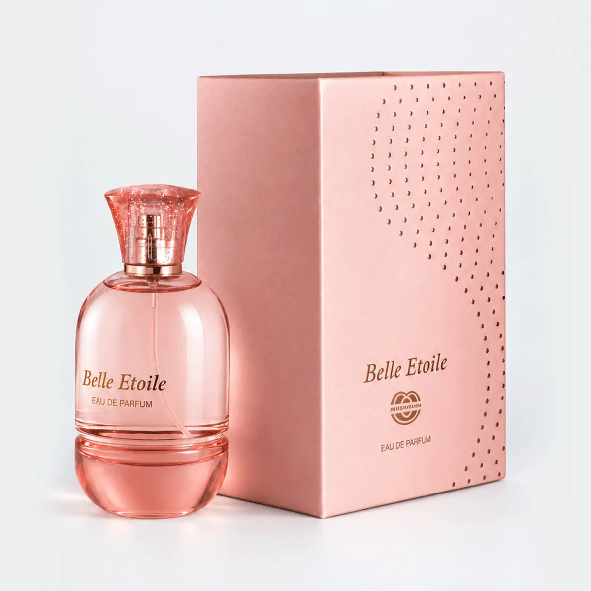 Belle Etoile perfume bottle beside its matching packaging box by MUSHMUSH