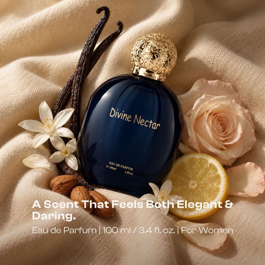 MUSHMUSH Divine Nectar Eau de Parfum 100ml for women, vanilla-almond floral fragrance, “A Scent That Feels Both Elegant & Daring.”