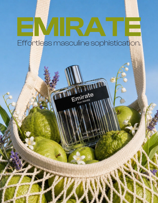 MUSHMUSH Emirate Pour Homme Eau de Parfum 100ml, refined men’s fragrance with bergamot and green apple, “Effortless masculine sophistication.”