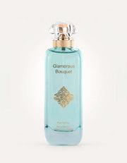 MUSHMUSH Glamorous Bouquet women perfume, 100ml EDP, affordable luxury fragrance, aqua blue bottle with gold details and crystal cap.