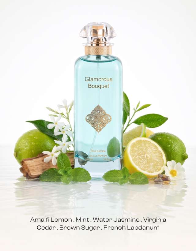 MUSHMUSH Glamorous Bouquet women perfume, 100ml Eau de Parfum, affordable luxury fragrance with Amalfi lemon, mint, water jasmine, cedar, brown sugar and French labdanum.