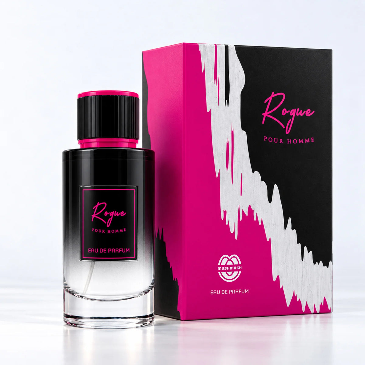 ROGUE perfume bottle beside its matching packaging box by MUSHMUSH