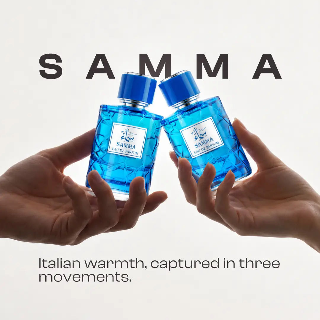 Samma for men and women perfume bottles held together by two hands
