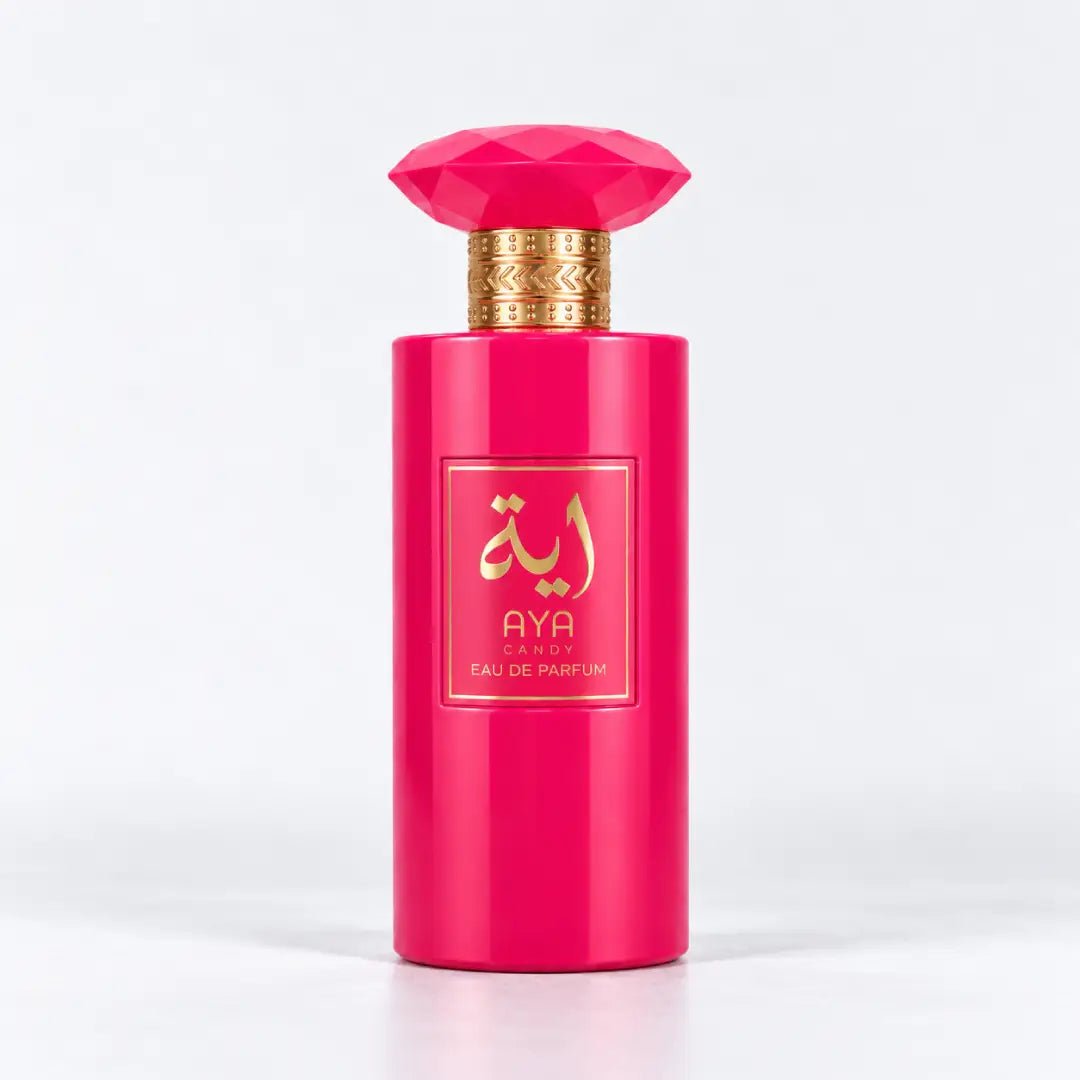 AYA CANDY perfume bottle on a clean white background by MUSHMUSH